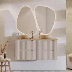 Mobile bagno sospeso 120cm cannettato 4 cassetti beige rovere Cleany