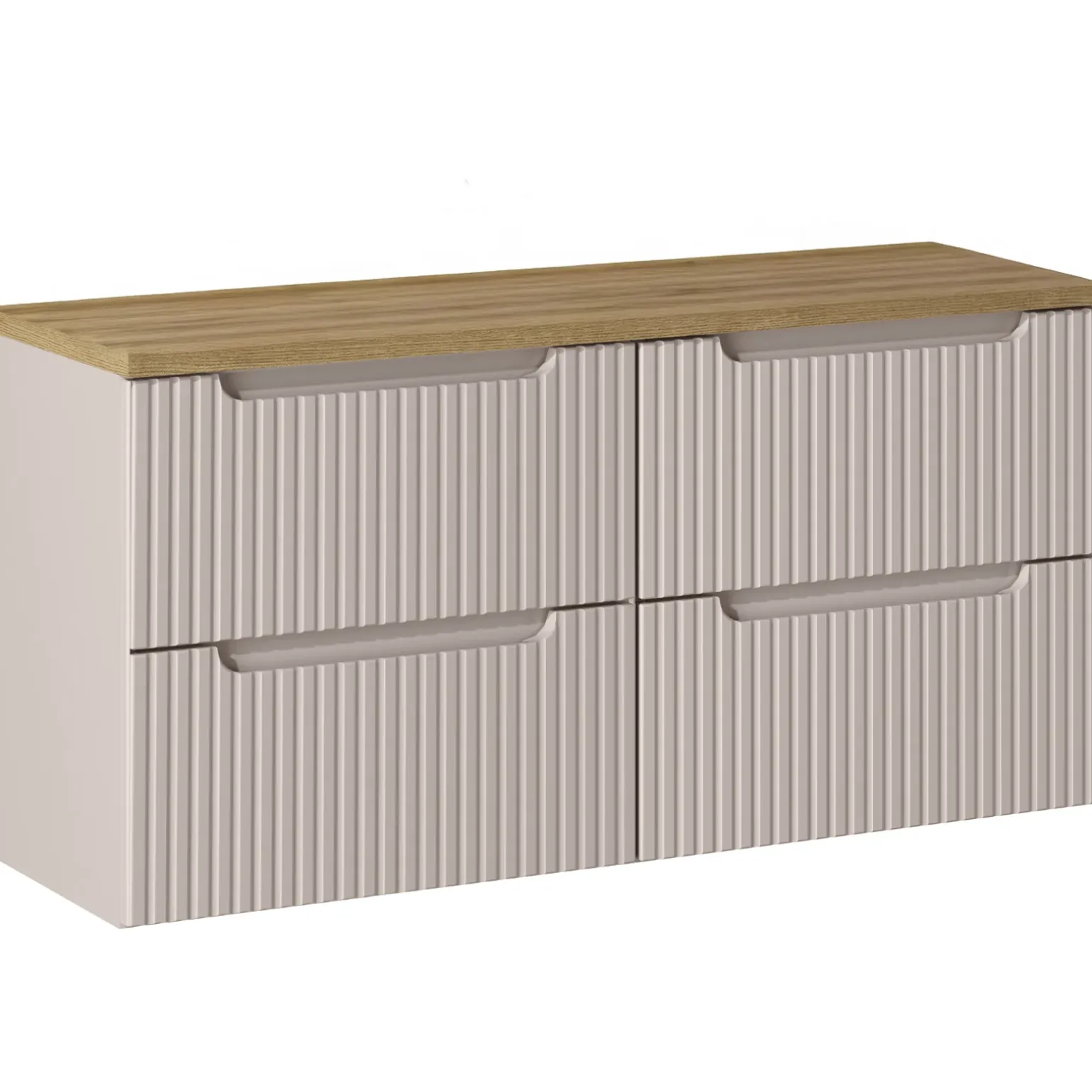 Mobile bagno sospeso 120cm cannettato 4 cassetti beige rovere Cleany