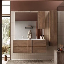 Mobile bagno sospeso 120cm con doppio lavabo 2 cassetti rovere Alvarez