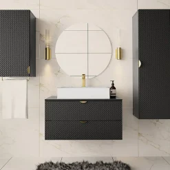 Mobile bagno sospeso 80cm con colonna e pensile nero Hakone