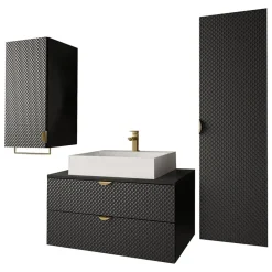 Mobile bagno sospeso 80cm con colonna e pensile nero Hakone