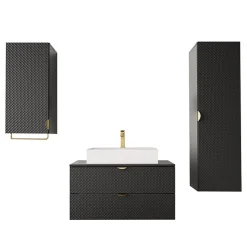 Mobile bagno sospeso 80cm con colonna e pensile nero Hakone