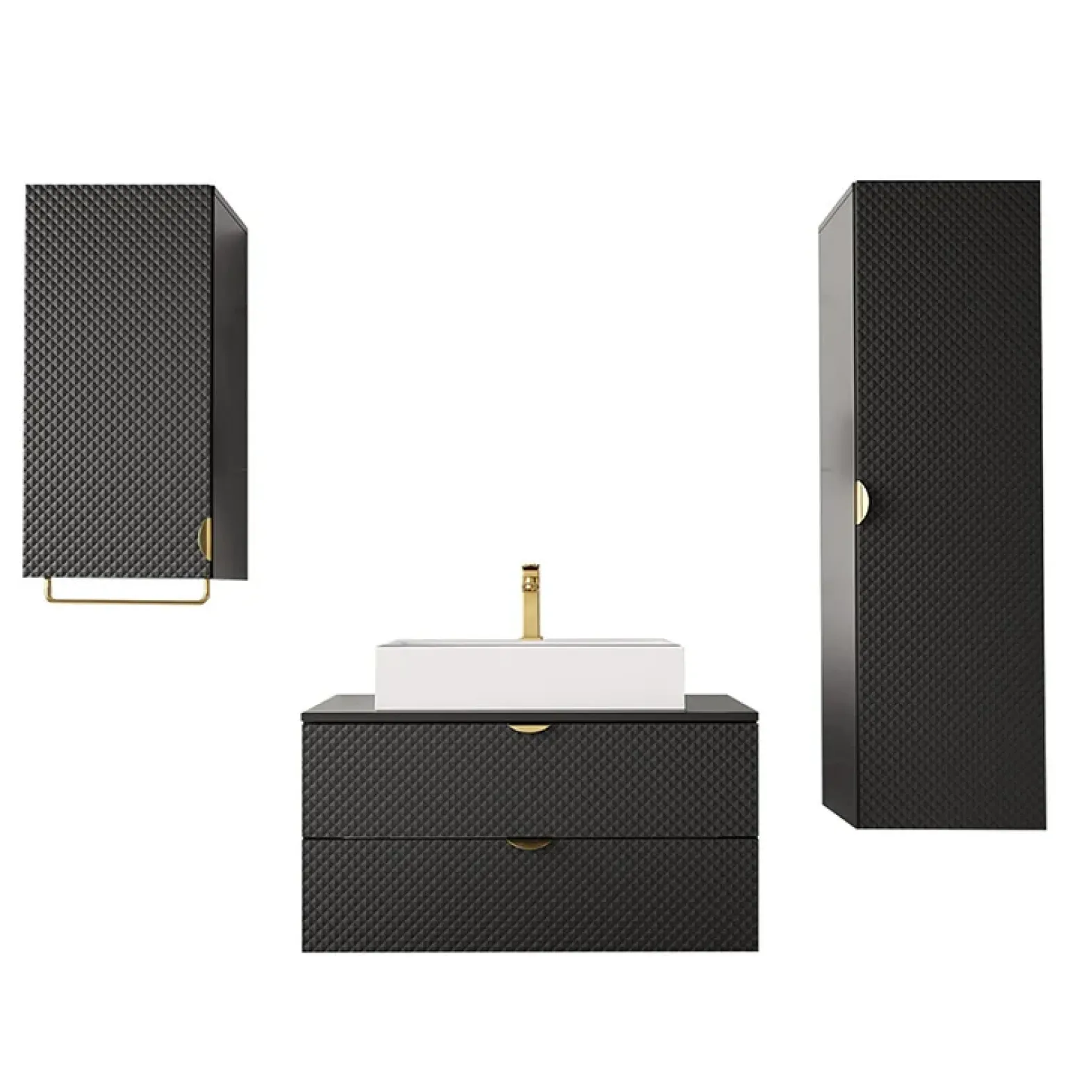 Mobile bagno sospeso 80cm con colonna e pensile nero Hakone