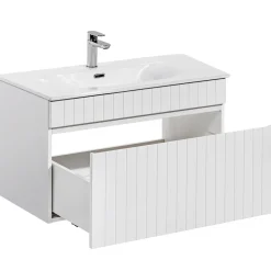 Mobile bagno sospeso 80cm cannettato con lavabo 1 cassettone bianco Autentic