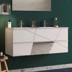 Mobile bagno sospeso 120cm con doppio lavabo bianco lucido specchi Olimpo