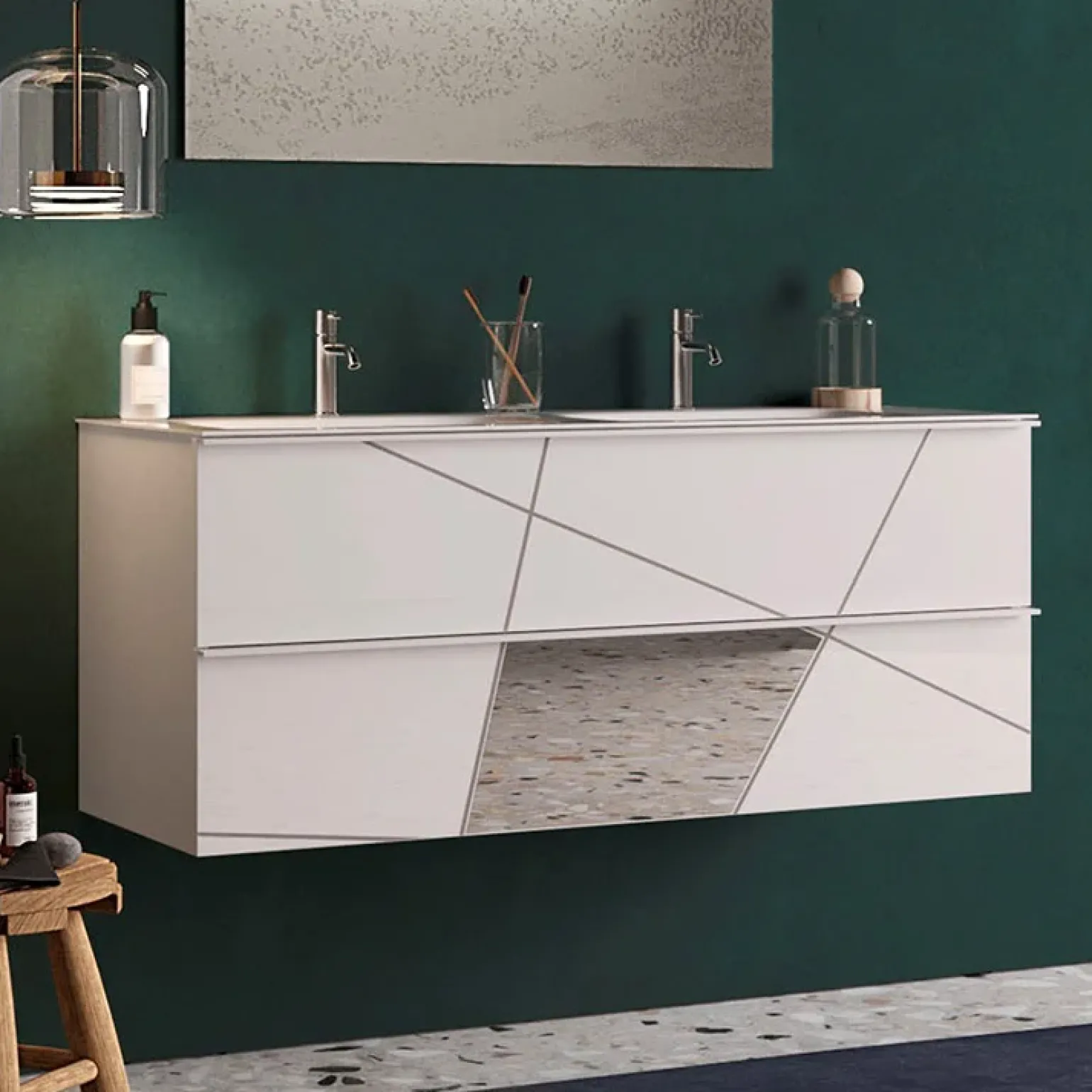 Mobile bagno sospeso 120cm con doppio lavabo bianco lucido specchi Olimpo