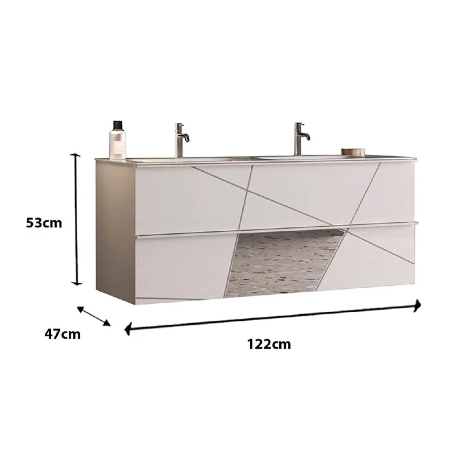 Mobile bagno sospeso 120cm con doppio lavabo bianco lucido specchi Olimpo