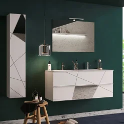 Mobile bagno sospeso 120cm con doppio lavabo bianco lucido specchi Olimpo