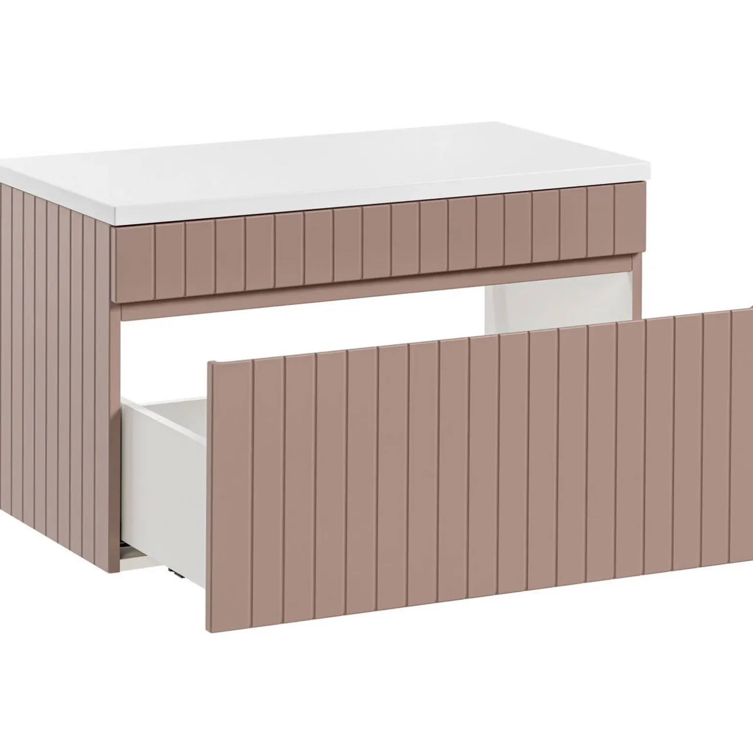 Mobile bagno sospeso 100cm cannettato con lavabo, colonna e specchio rosa Autentic
