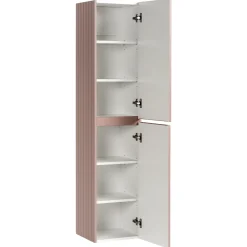 Mobile bagno sospeso 100cm cannettato con lavabo, colonna e specchio rosa Autentic
