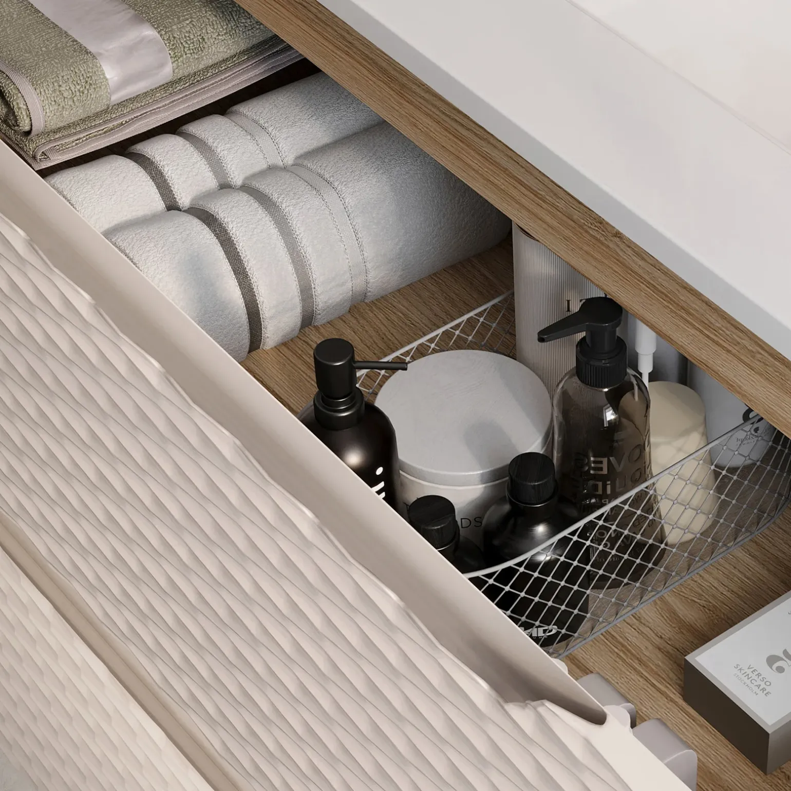 Mobile bagno sospeso 120cm con lavabo da incasso beige rovere Swim