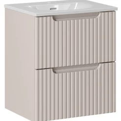 Mobile bagno sospeso 50cm cannettato con lavabo 2 cassetti beige Cleany
