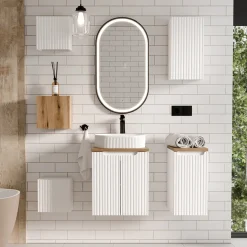 Mobile bagno sospeso 50cm cannettato 2 ante bianco rovere Cleany