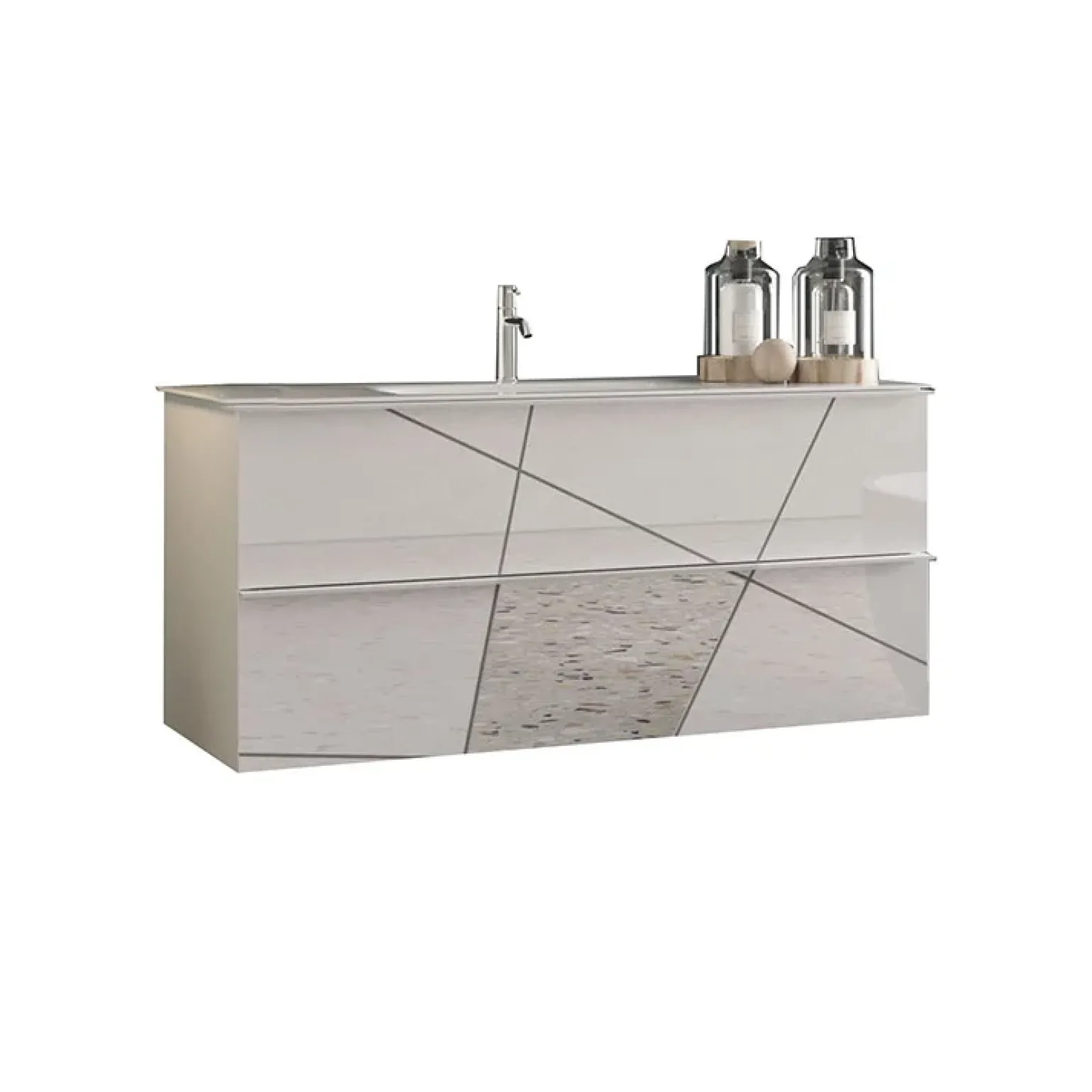 Mobile bagno sospeso 100cm con lavabo 2 cassetti bianco lucido specchi Olimpo
