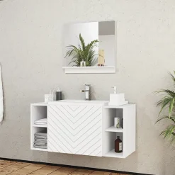 Mobile bagno sospeso 106cm con lavabo e specchio serigrafato bianco Baden 9