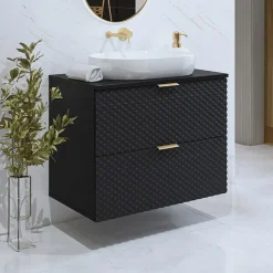 Mobile bagno sospeso 80cm con colonna nero frontali decorati Konny