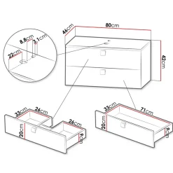 Mobile bagno sospeso 80cm con lavabo 2 cassetti maniglie oro grigio Bursa 4