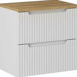 Mobile bagno sospeso 60cm cannettato 2 cassetti bianco rovere Cleany