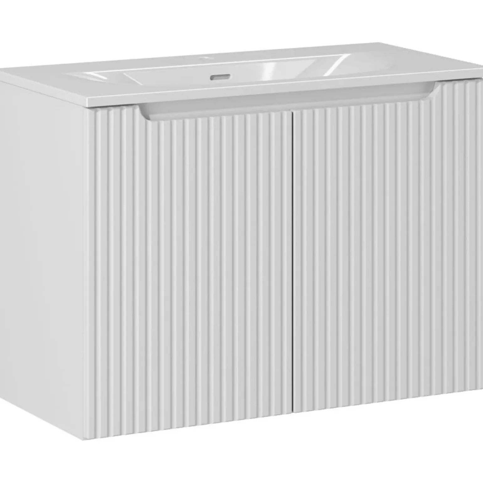 Mobile bagno sospeso 80cm cannettato con lavabo 2 ante bianco Cleany