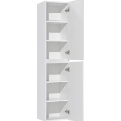 Mobile bagno sospeso 140cm cannettato con 2 lavabi, colonna e specchio bianco quercia Autentic