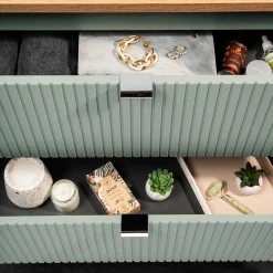 Mobile bagno sospeso 60cm cannettato 2 cassetti verde salvia rovere Greeny