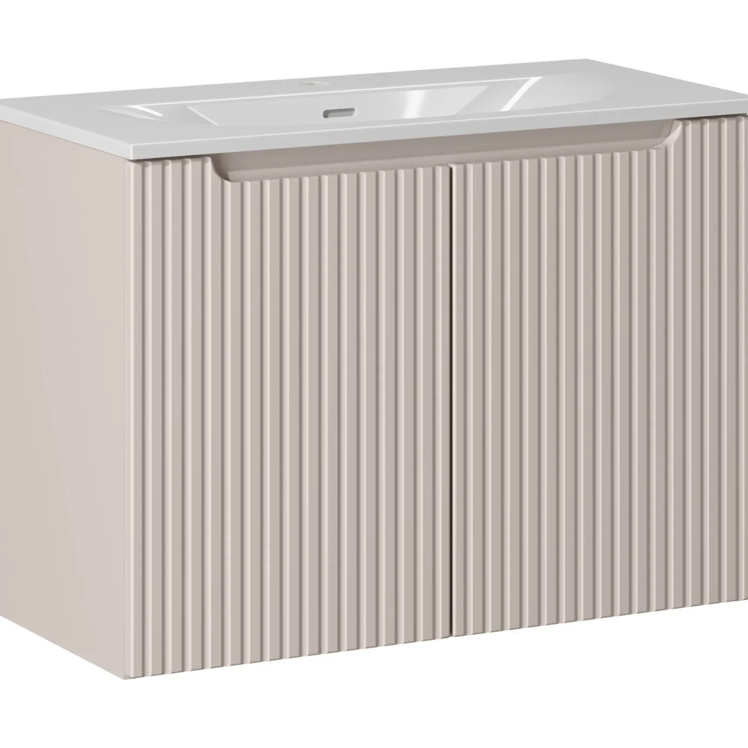 Mobile bagno sospeso 80cm cannettato con lavabo 2 ante beige Cleany