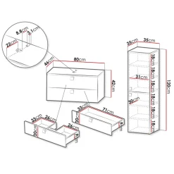 Mobile bagno sospeso 80cm con colonna 2 cassetti nero Bursa 2