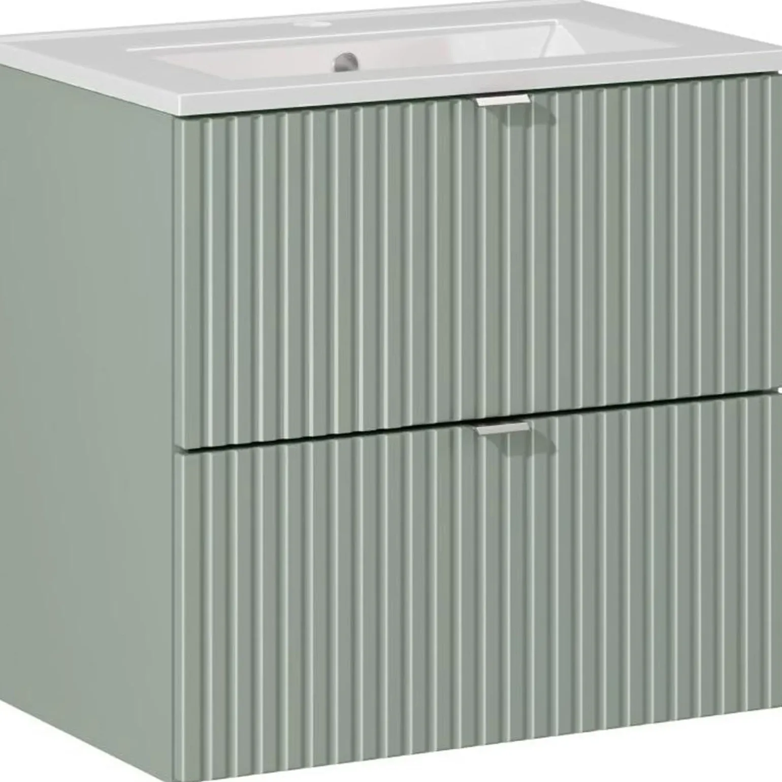 Mobile bagno sospeso 60cm cannettato con lavabo 2 cassetti verde salvia Greeny