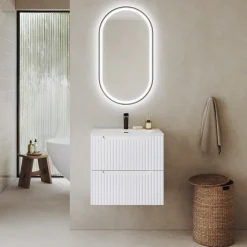 Mobile bagno sospeso 60cm cannettato con lavabo 2 cassetti bianco Cleany