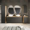 Mobile bagno sospeso 120cm con 2 lavabi, colonna, pensile e base sospesa nero rovere Swim