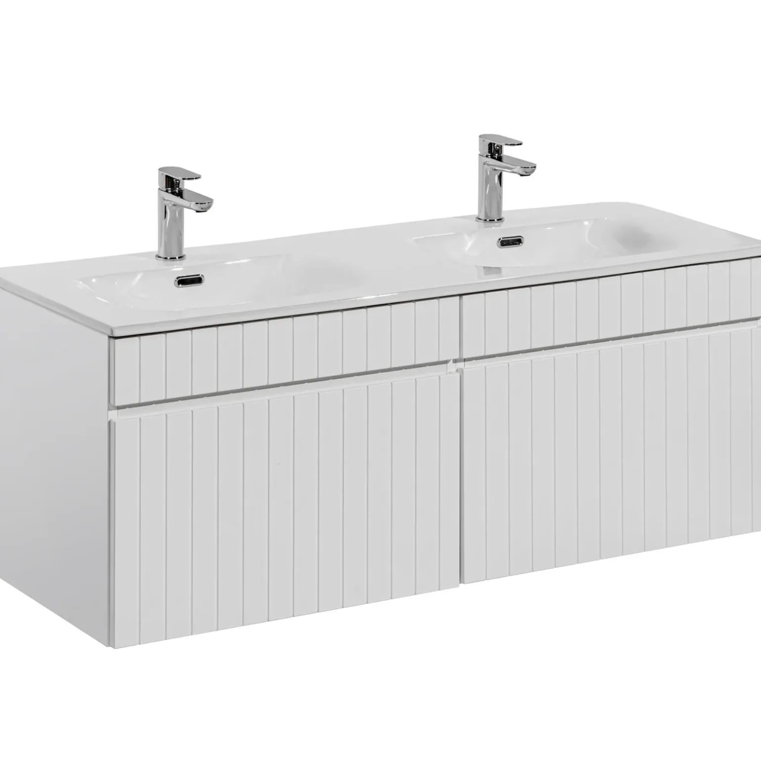 Mobile bagno sospeso 120cm cannettato con 2 lavabi 2 cassettoni bianco Autentic