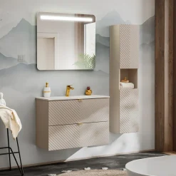 Mobile bagno sospeso 60cm con lavabo 2 cassetti beige cashmere Neutry