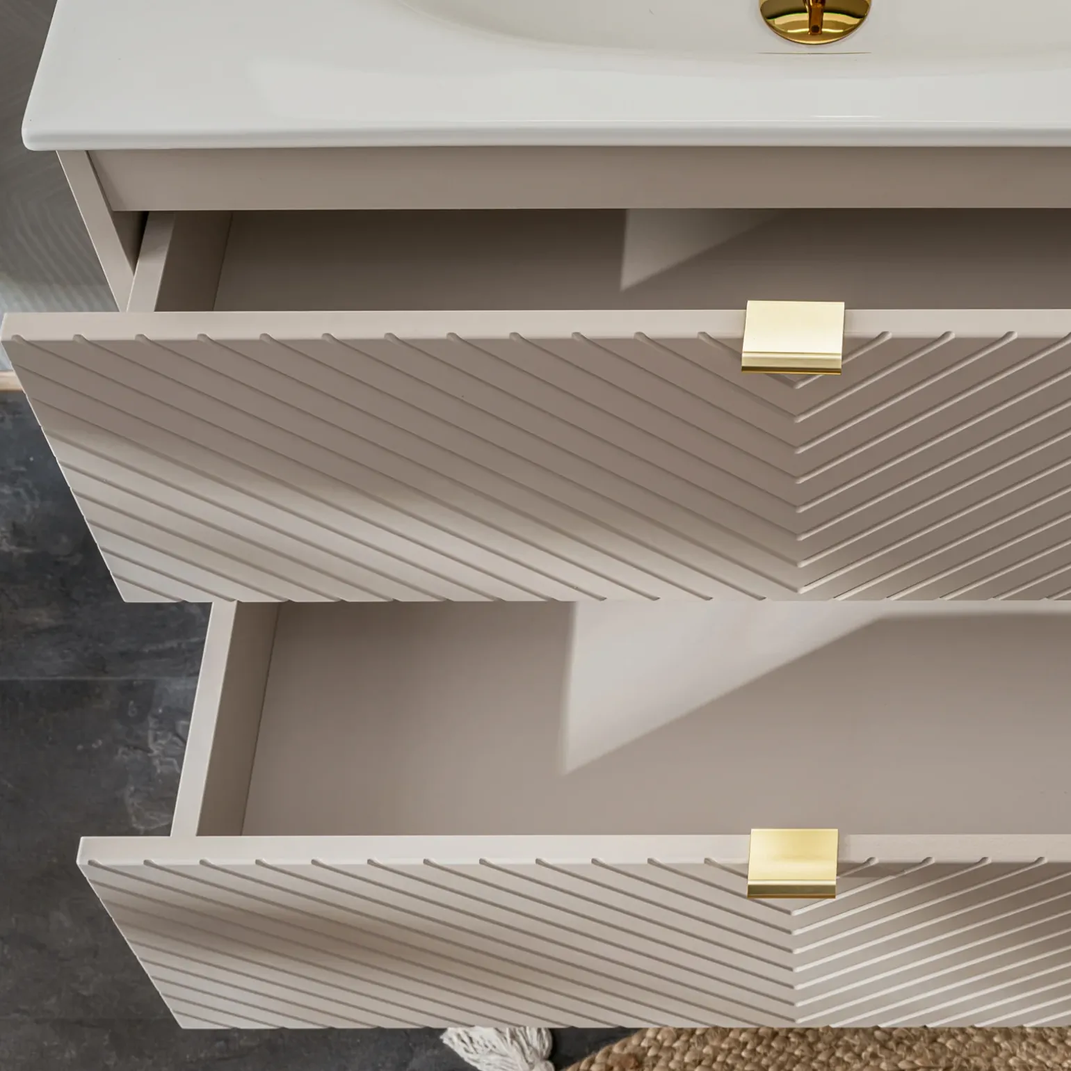 Mobile bagno sospeso 60cm con lavabo 2 cassetti beige cashmere Neutry