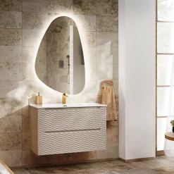 Mobile bagno sospeso 80cm con lavabo da incasso beige rovere Swim