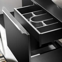 Mobile bagno sospeso 120cm con 2 lavabi, specchio e colonna nero Serif