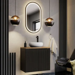 Mobile bagno sospeso 80cm cannettato 2 ante nero rovere Cleany