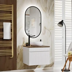 Mobile bagno sospeso 60cm cannettato 1 cassettone bianco quercia Autentic