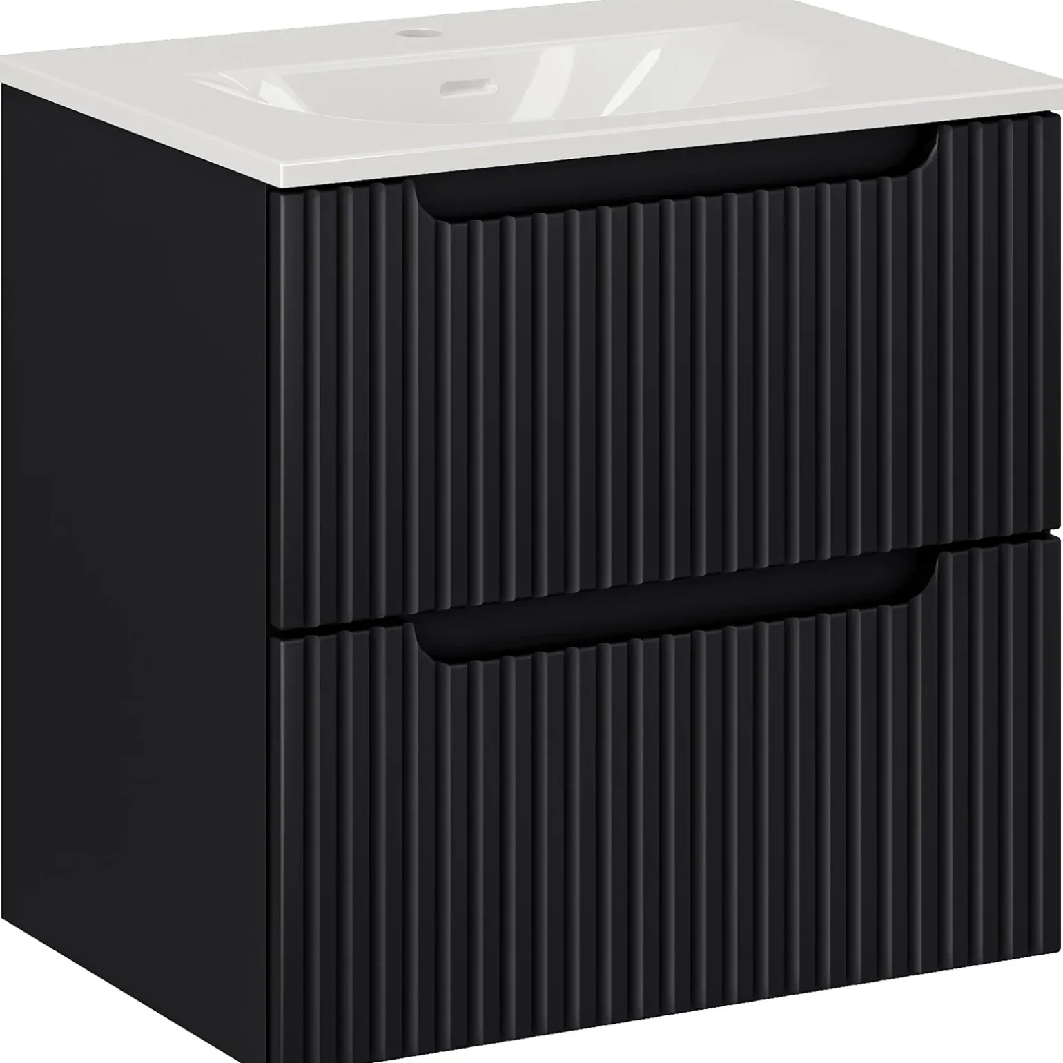 Mobile bagno sospeso 60cm cannettato con lavabo 2 cassetti nero Cleany