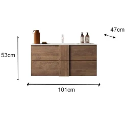 Mobile bagno sospeso 100cm con lavabo 2 cassetti rovere Alvarez