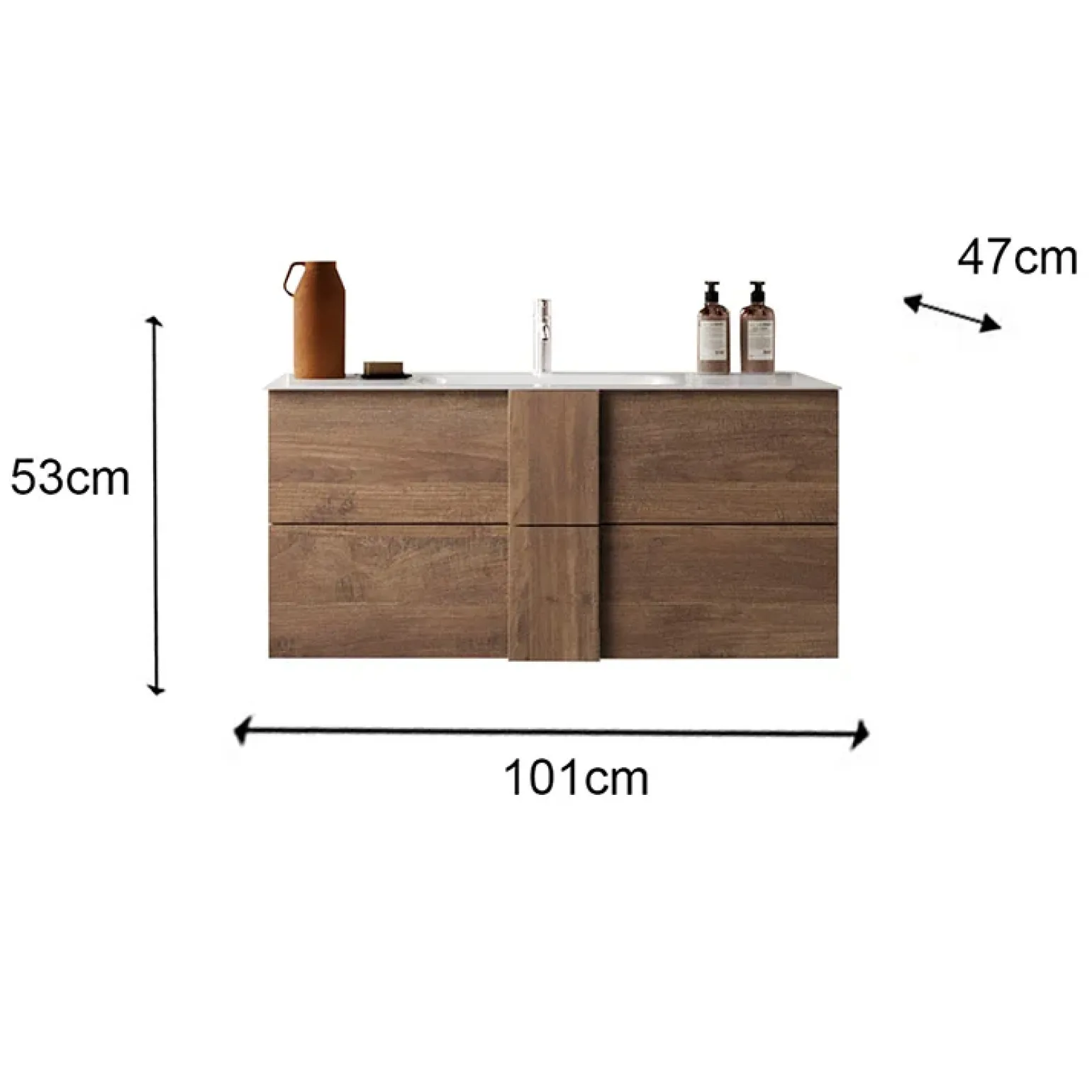 Mobile bagno sospeso 100cm con lavabo 2 cassetti rovere Alvarez