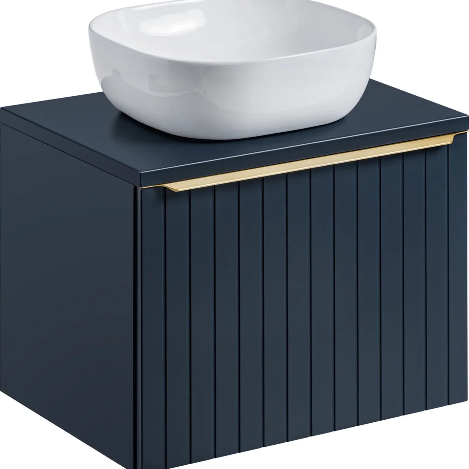 Mobile bagno sospeso 60cm con lavabo, specchio e colonna cannettato blu Deep