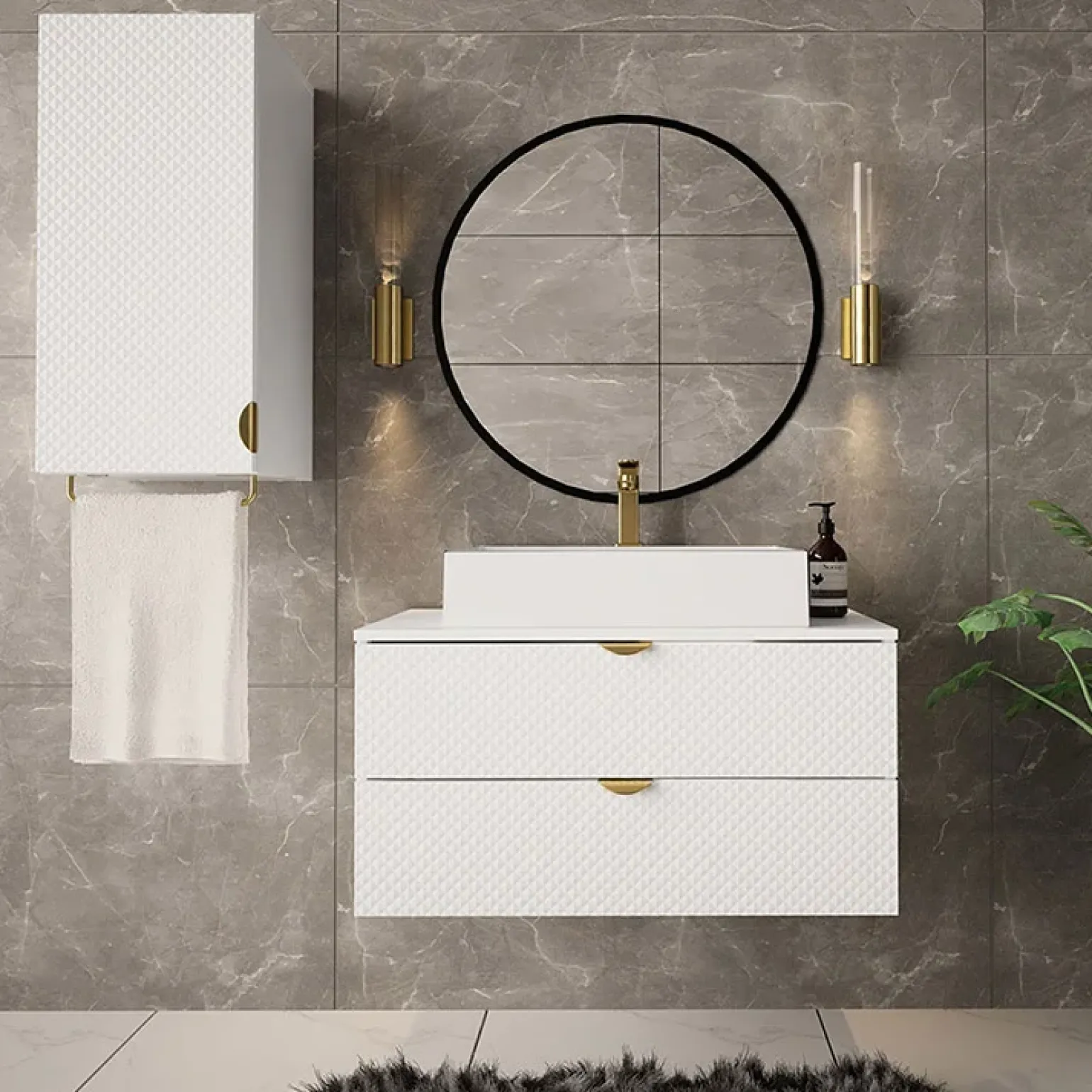 Mobile bagno sospeso 80cm con pensile bianco Hakone 3