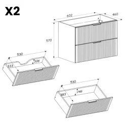 Mobile bagno sospeso 120cm cm con 2 lavabi da appoggio, 2 specchi, colonna e cubotti quercia antracite Limpid