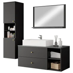 Mobile bagno sospeso 100cm con lavabo, specchio e colonna nero Krom