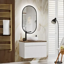 Mobile bagno sospeso 80cm cannettato 1 cassettone bianco quercia Autentic