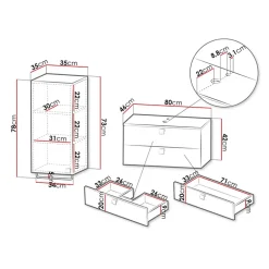 Mobile bagno sospeso 80cm con pensile 2 cassetti grigio Bursa 3