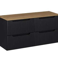Mobile bagno sospeso 120cm cannettato 4 cassetti nero rovere Cleany