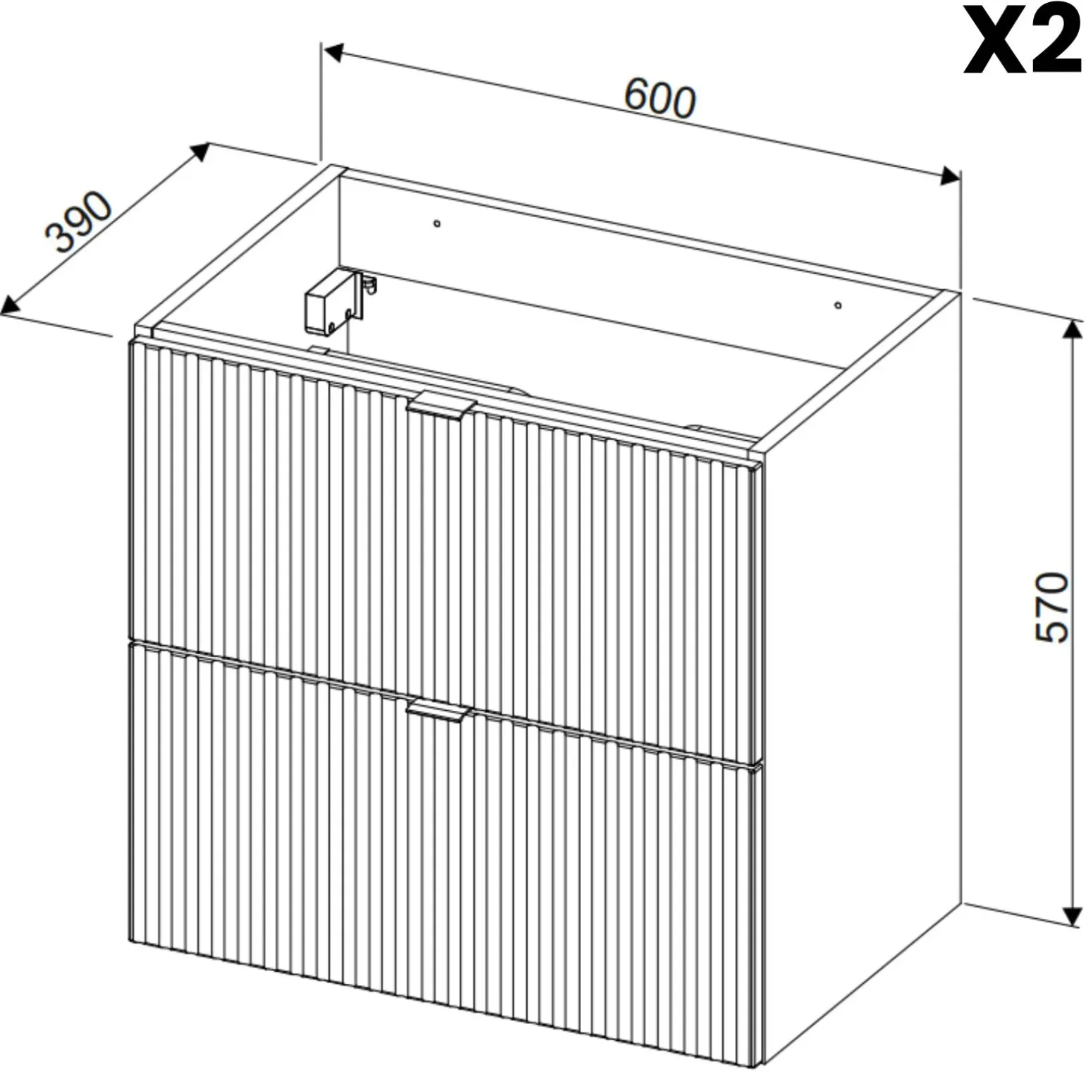 Mobile bagno sospeso 120cm cannettato 4 cassetti nero rovere Cleany