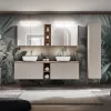 Mobile bagno sospeso 180cm con 2 lavabi, 2 mobili specchio e colonna grigio quercia Serif