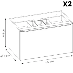 Mobile bagno sospeso 180cm con 2 lavabi, 2 mobili specchio e colonna grigio quercia Serif